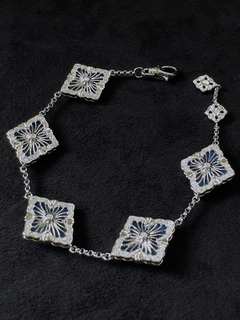 Silver Floral Square Link Bracelet - Women's Jewelry— blue